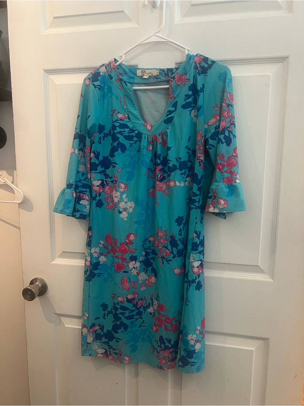 Aryeh Aqua Floral Shift Tunic with Pink & Navy Accents
